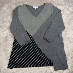 Coldwater Creek Gray Geometric Tunic V Neck 3/4 Sleeve Top Size XL Fairy Lagen
